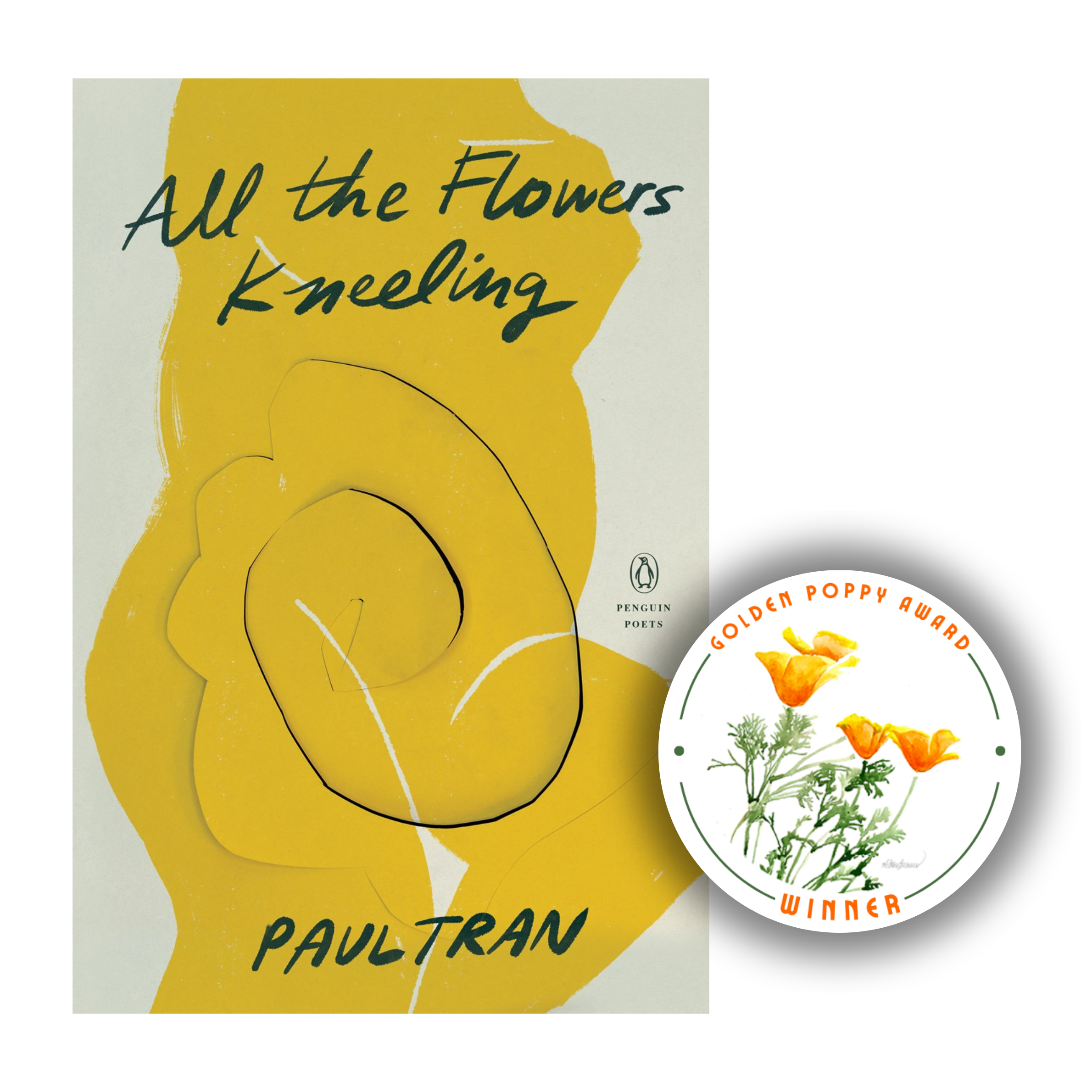 All the Flowers Kneeling cover with Golden Poppy 2022 winner sticker